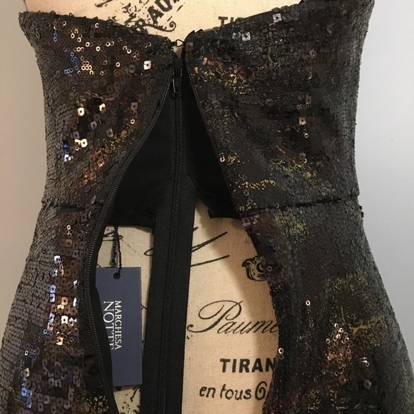 nwt Marchesa Notte Strapless Sequin Gown Formal Mermaid Dress Black Gold Size 2 - Picture 9 of 17
